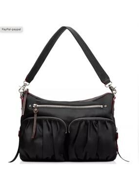 MZ Wallace Hayley Shoulder Bag Black w/ Red Trim